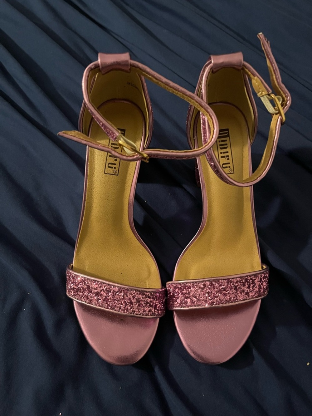 Purple Glitter Ankle-Strap block heels